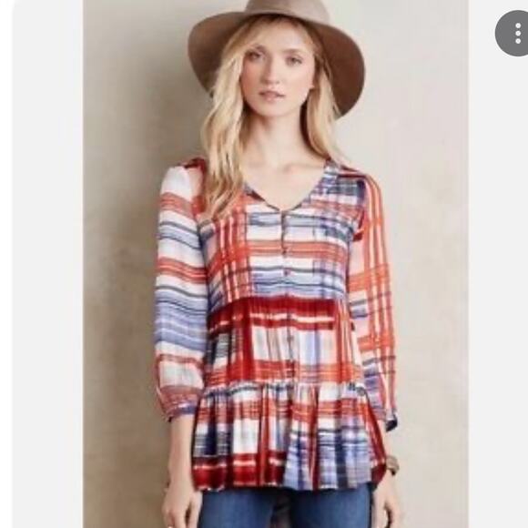 Anthropologie Maeve Lila Tiered Plaid Tunic Top - Picture 8 of 8